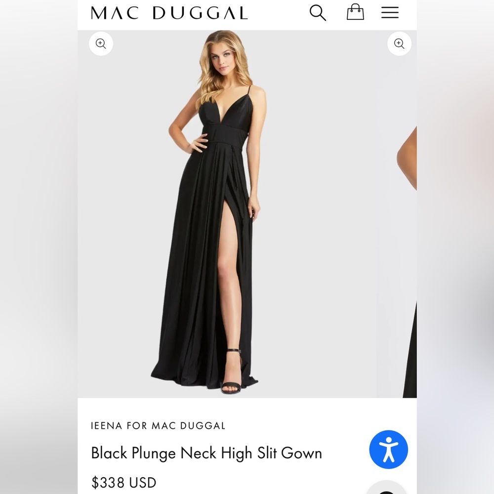 Ieena for MacDuggal Plunge Neck High Slit Gown- Black- size 10 - modified!